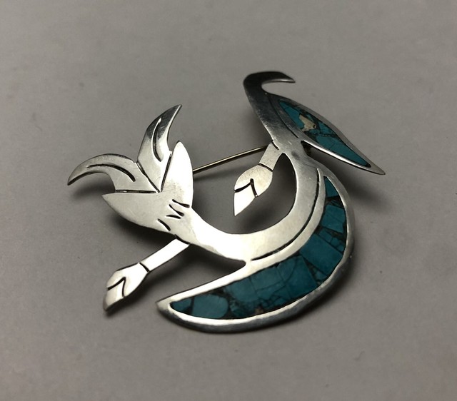 Vintage .925 Sterling Silver Taxco Mexico Turquoise Floral Estate Pin Brooch Vintage .925 Sterling Silver Taxco Mexico Turquoise Floral Estate Pin Brooch