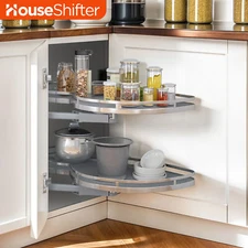 2 Tier Swing Left Shelf Kitchen Blind Corner Under Cabinet Pantry Rack Organizer