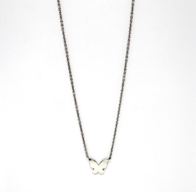 18k White Gold Butterfly Chain Choker Necklace