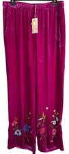 NWT Johnny Was Large Ulla Wide Leg Silk Blend Pant fuchsia embroidered floral
