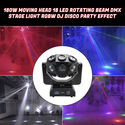 180W Moving Head 18LED Rotating Beam DMX Stage Light RGBW DJ Disco Party Effect