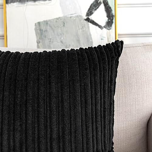 UGASA Velvet Lumbar Throw Pillow Cover, Both Sides Corduroy 12" x 20" Black - Bild 4 von 6
