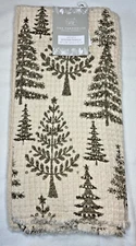 RACHEL ASHWELL KITCHEN TOWELS (3) TREES GRAY TREES BLACK WAFFLE 18 X 28 NWT