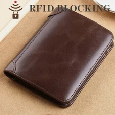 Mens Wallet RFID Blocking Genuine Leather Trifold Wallets For Men with ID Window