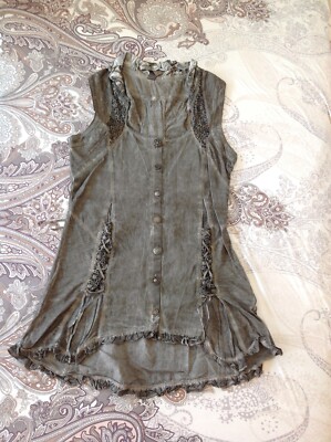 Tredy Damen Shirt Weste Korsage grau grün Gr. 38