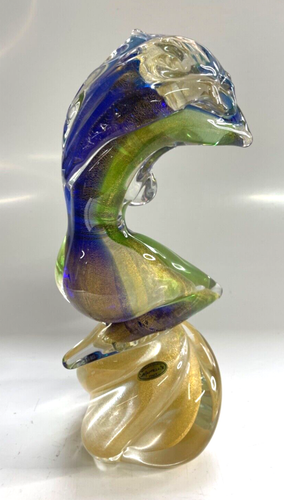 Murano Glas Figur Frauenfigur Statue blau grün gold ca. 30 cm Groß Vintage - Picture 2 of 6