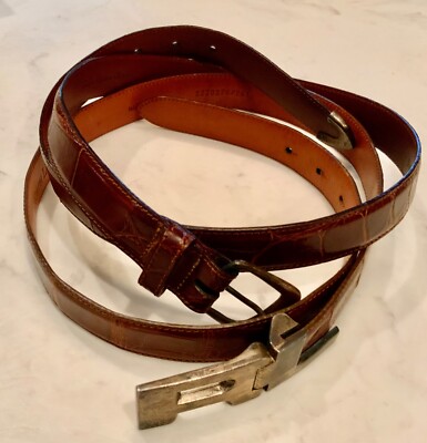 Ralph Lauren Sterling Silver Buckle & Brown Genuine Alligator Belt. NEW WITH TAG RALPH LAUREN GENUINE ALLIGATOR BELT STERLING  main image 4