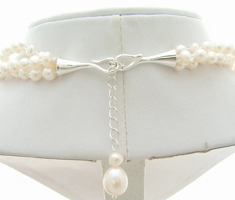 18"  3 Strands White Pearl Shell Flower Statement  Necklace - Image 4 of 4