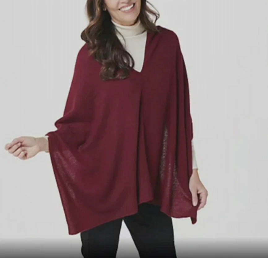 Vivid Cashmere In Cashmere 100% Cashmere Poncho-Currant-One Size Missy A38709
