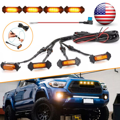 4X Raptor Style LED Amber Grille Lights Kit For Toyota Tacoma TRD Pro 2016-2023