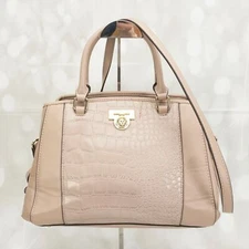 Anne Klein Women's Satchel Handbag Purse Medium Dark Beige Leather W/Strap