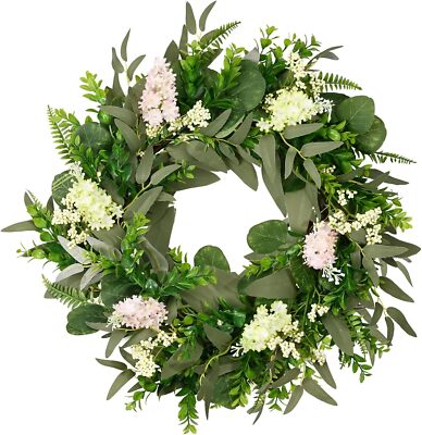 18 inch Artificial Eucalyptus Wreath，Spring Wreaths for Front Door Green Leaf...