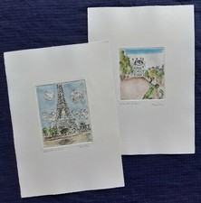 Orfeo TAMBURI - COPPIA DUE ACQUEFORTI COLORATE A MANO - PARIGI 