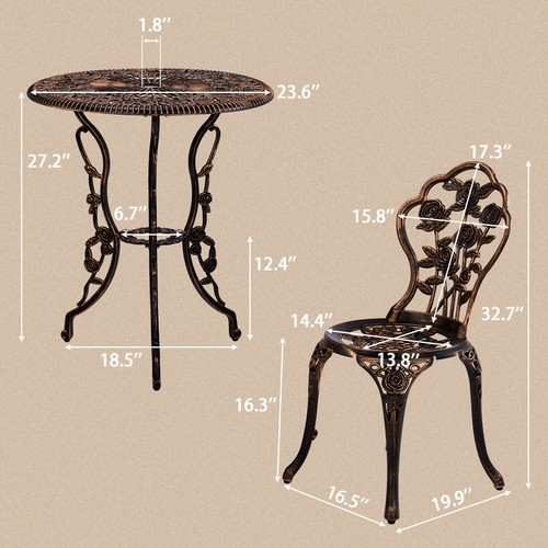 3 PCS Outdoor Bistro Set,Outdoor Patio Set,All-WeatherCast Aluminum Bistro Table - Picture 8 of 14