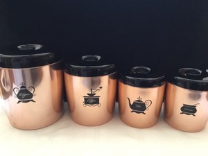 Vintage West Bend Metal Copper W Black Lids Canister Grease Jar Set Dd33 Ebay