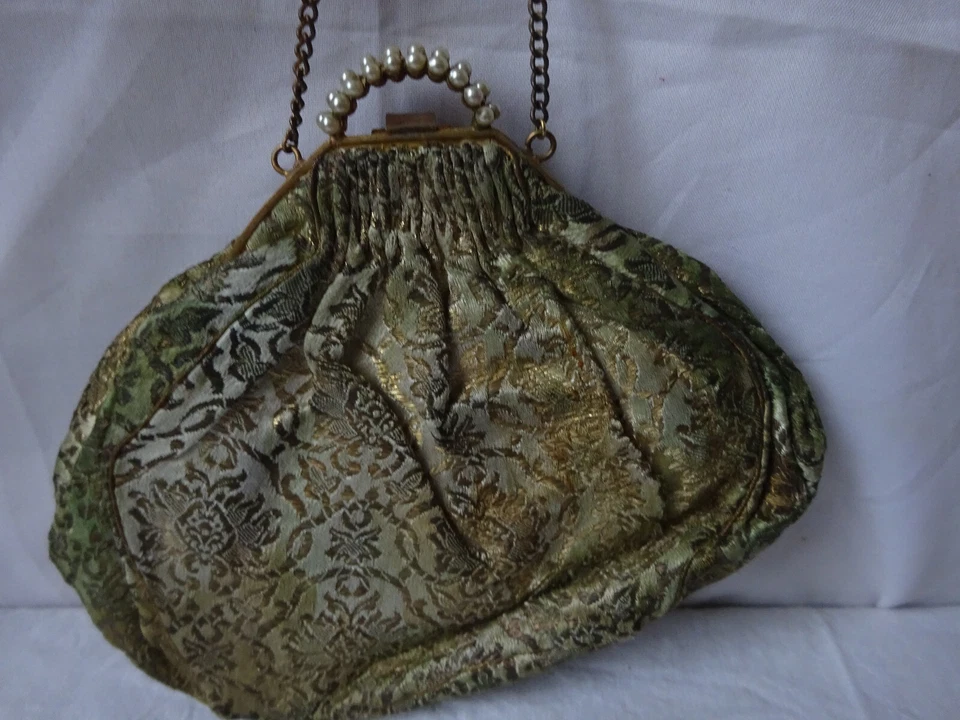 ancienne grande bourse aumônière ou petit sac tissus ancien     Napoléon III XIX - Photo 4/4