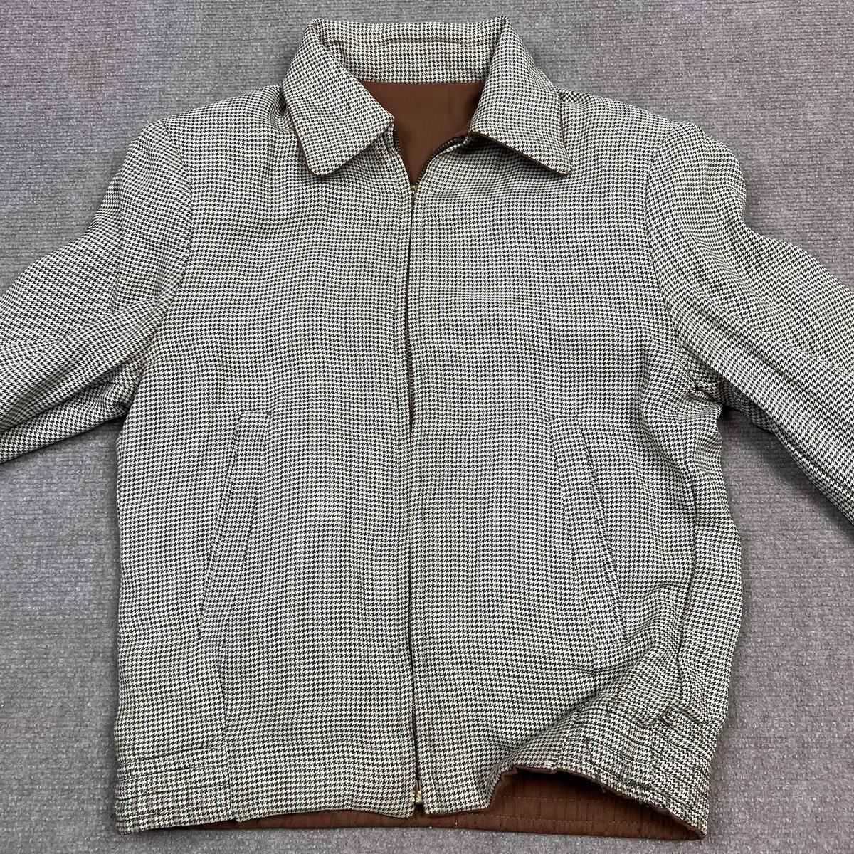 Vintage 40s 50s Houndstooth Gabardine Ricky Jacket Reversible Size