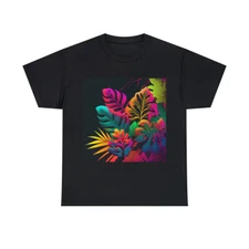 Unisex Adult T Shirt Psychedelic Neon Tropical Futuristic Nature Colorful Surf