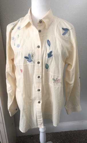 Vtg NOS M Embroidered KORET CITY BLUES Yellow Pin Striped Button Blouse Shirt - Picture 2 of 13