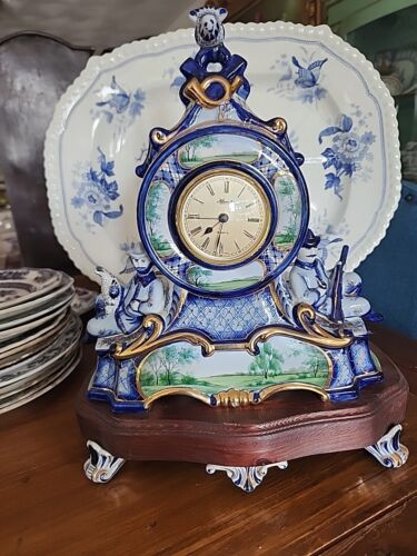Hermle Porcelain Delft Hand Painted Table Top Clock Quartz Porcelain Feet - Picture 5 of 24
