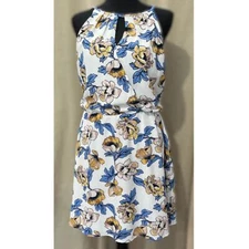 J for Justify Floral Halter Dress White Blue Yellow Keyhole Summer Mini Dress