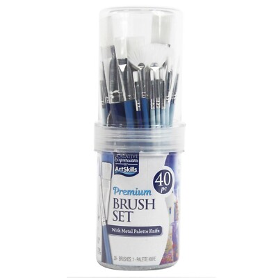 ArtSkills Premium 40 Piece Brush Set Includes Metal Palette & Storage Container