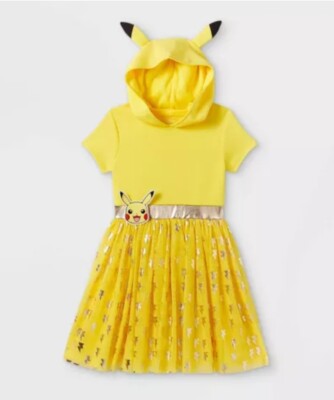 Girl's Pokemon Pikachu Cosplay Tutu Yellow Hoodie Dress Costume Size XXL New