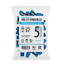 Vertical Cable CAT5E RJ45 Keystone Jack Network Connector - Blue - 25 Pack