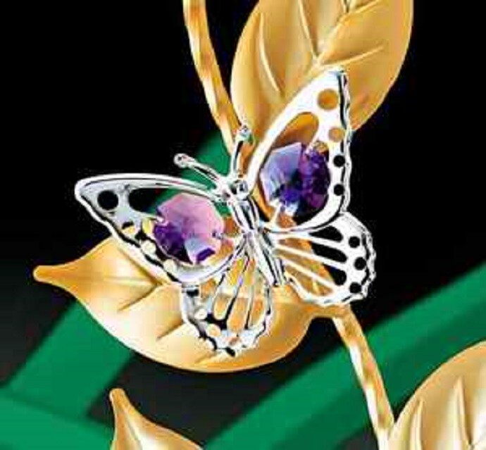 SILVER PLATED PURPLE BUTTERFLY 2-IN-1 W/ SWAROVSKI CRYSTAL