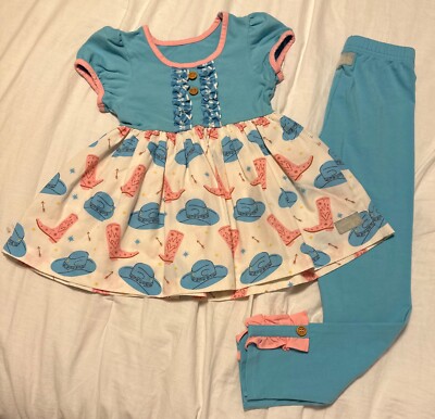 Eleanor Rose Cowboy Boots and Hats Dress and Leggings Set EUC Girls Size  5/6