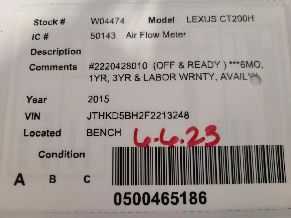 Medidor de flujo de aire de inyección de combustible usado se adapta a: 2015 Lexus Lexus ct200h 1,8 L 2ZRFE motor Foto 3 de 4