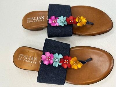 Italian Shoemakers Julliet Wedge Sandals Tan Stretch W/Flowers, Size: 9