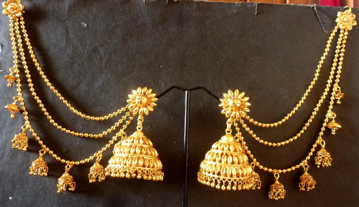 I Jewels Gold Plated Pearl & Kundan Bahubali Earrings with Hair Chain for  Women (E2610FL) - Walmart.com