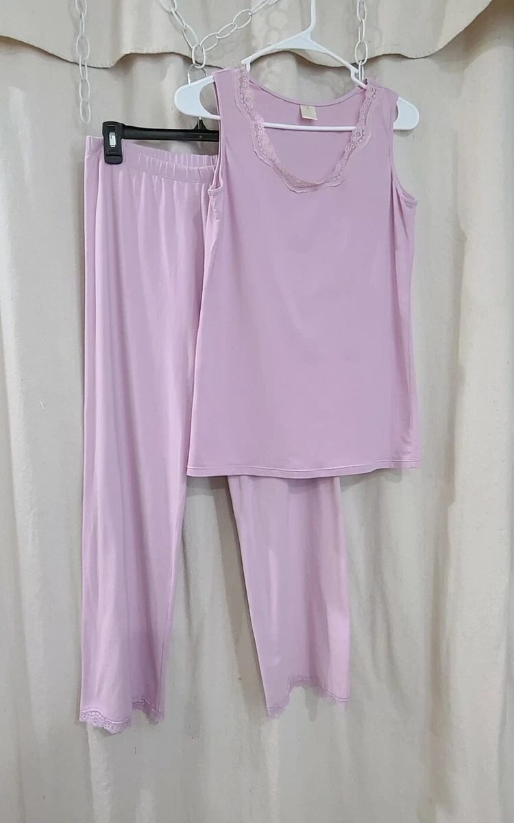 GAIAM Yoga Pants Tank Top Set PJs Pajamas Lavender Lace XL/SM Organic Cotton