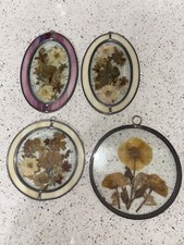 Lot 4 - Vtg Leaded Stained Glass Sun Catchers w/Pressed Flowers