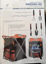 Garden Tools Set 7 Piece with Folding Stool Spade Trowel Weeder Shovel Rake