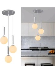 Modern 3 Light Chrome Pendant Light Hanging Fixture Milk White Glass