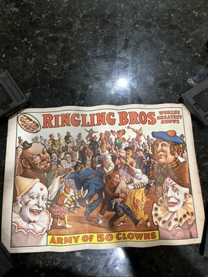 Vtg Ringling Brothers  Army of 50 Clowns  1960, World Circus Museum Poster 13x19