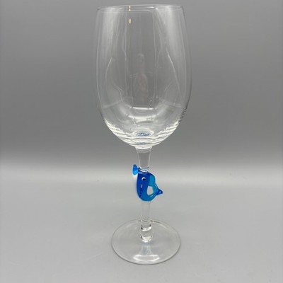 Pier 1 Dolphin Art Glass Stemmed Wine Glass  9 3/8''