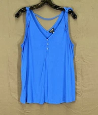 A NEW APPROACH ANA Blue RAYON CHALLIS V-Neck TIE DETAIL Travel Beach TANK TOP L