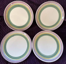 RARE Italian Pottery Caleca Pottery Meadow Stripes Set Of 4 Dinner Plates 11”