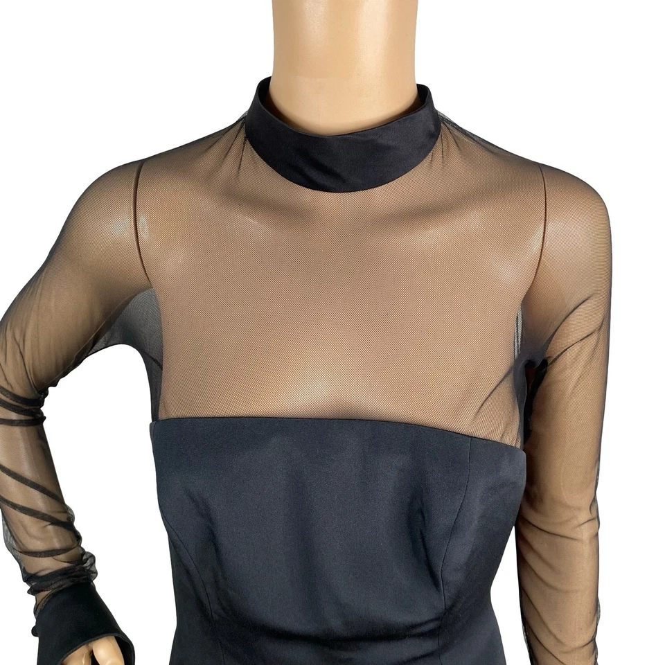 Mini Vestido de Cóctel Vera Wang Negro Malla Transparente Ilusión Sin Espalda Años 90 De Colección Talla 2/4 Foto 3 de 4