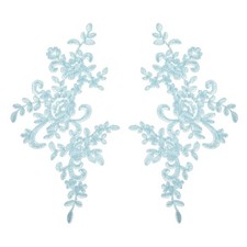 2Pcs Light Blue Flower Lace Appliques for Wedding Bridal Dress 10x5 Inches 