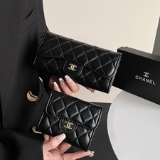 Black Quilted Wallet Set (2 Sizes) - Logo Style Women's Purse Fashion Accessory