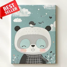 Canvas Happy Baby Panda Closed Eyes Wall Art Wide Smile Stands Bright Playful