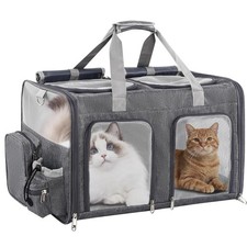 Cat Carrier for 2 Cats Double Pet 21.5"L x 13.8"W x 13.8"H, Gray