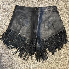 Vintage Leather King Mini Shorts Fringe Large 30 Biker Grunge Black Motorcycle
