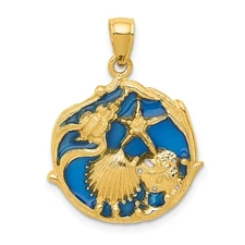 14K Blue Enameled Shell Cluster Pendant K4166