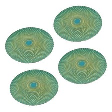 Teal & Gold Peacock Feather Glass Charger Plate Decorative Dining Plate Set of 4