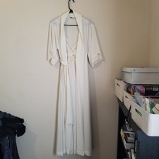 Vintage Christian Dior Lingerie Robe Set Womens Small White Lace Made in USA 80s